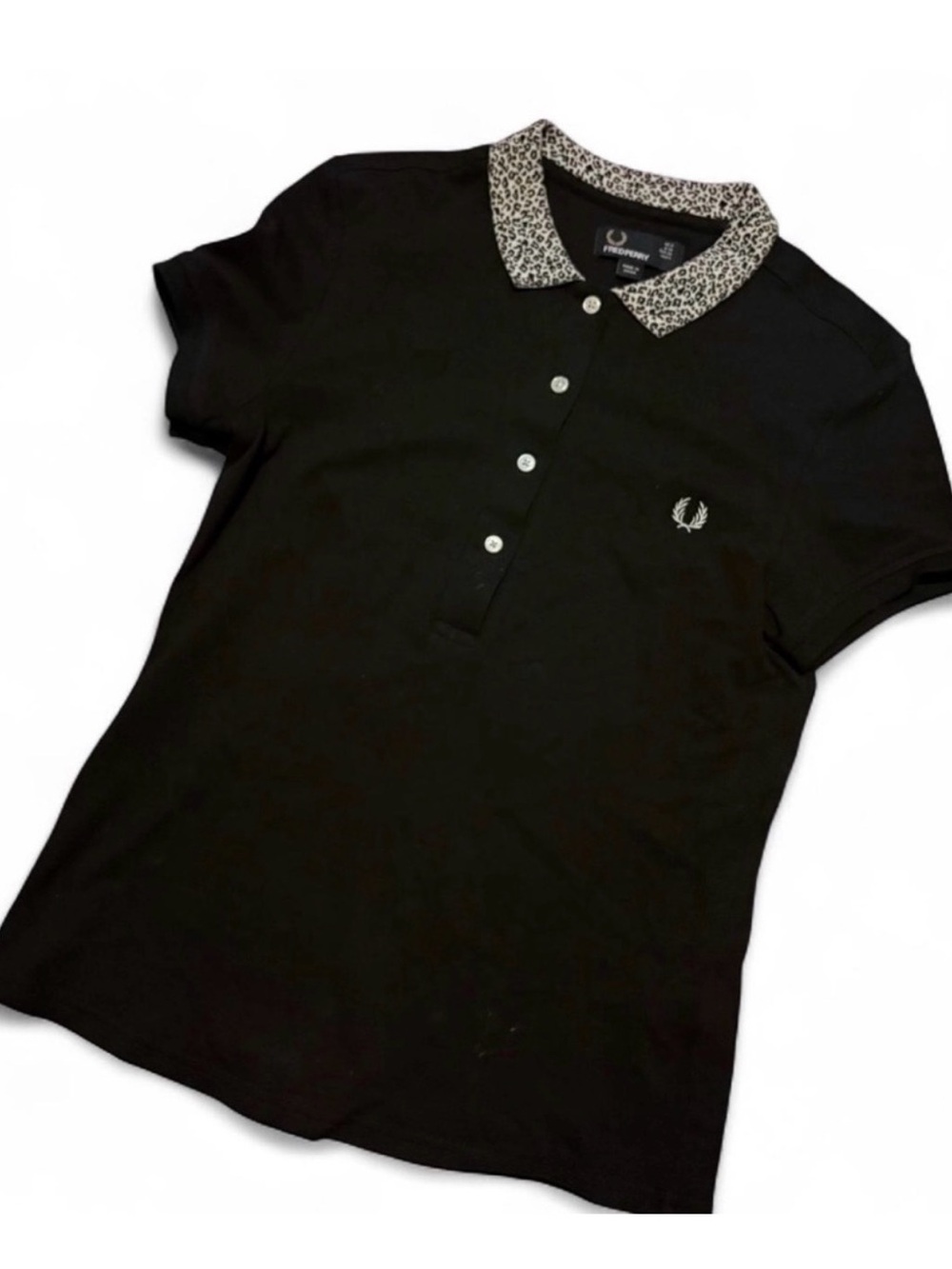 Fred Perry Black Polo with Contrast Leopard Collar